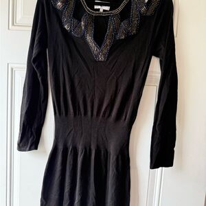 Adam Black Dress with Blue Embellished Neckline